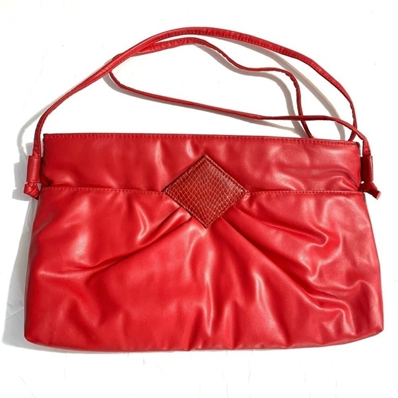 Vintage Red Vegan Leather Clutch Shoulder Bag Special Occasion Purse - Picture 1 of 9